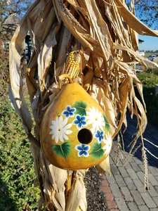 Pajarera de calabaza "Daisy" pintada a mano - Amish Crafted, Lancaster Cnty PA - Imagen 1 de 4
