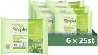 Simple Kind to Skin Biodegradable Cleansing Face Wipes To Remove Make Up 6X25