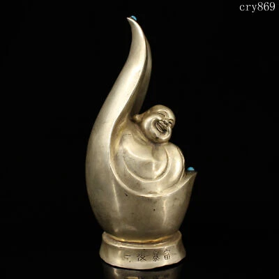 Colección 8" Antiguo Tíbet Cobre Puro Con Incrustaciones con Gemas Buda Maitreya Foto 1 de 4