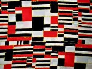 2 Yard Vintage 70er Mod Boho Funky Schwarz Orange Weiß Abstrakt Seidig Polyester Stoff - Bild 1 von 2