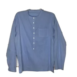 New Hippie Shirt Long Sleeve Casual Henley Cotton Linen Blue Men’s Large - Picture 1 of 7