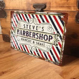 Personalised Barber Shop Metal Sign Distressed Vintage Sign 200mm x 305mm - Picture 1 of 7