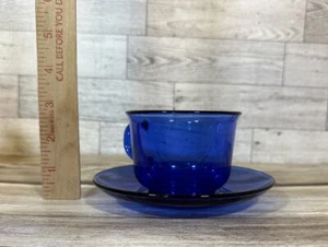 Arcoroc France Cobalt Blue Saphir glass cup & Saucer Set - Picture 1 of 6