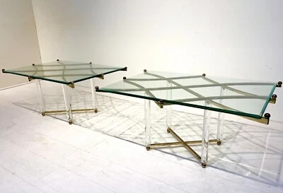 Hollywood Regency Treillage Series Lucite, Brass Tables by Charles Hollis Jones - Image 1 of 4