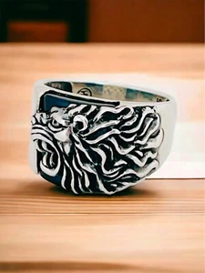 Anillo De Hombre De Plata Esterlina 925 Con Piedra De Ónix Negro De León Enojado - Imagen 1 de 6
