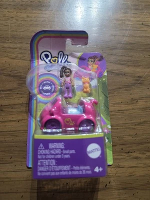 Polly pocket doll Pink mini car girl cat new set AA African American doll - Image 1 of 3