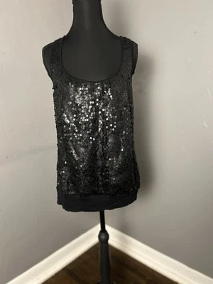 Vintage Tank Top Y2K Black Sequin Size L. Fairy Goth Grunge, holiday, sparkle   - Image 1 of 4