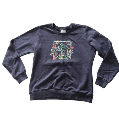 Columbia Mujer Talla S Cuello Redondo Gris Azul Sudadera Floral Logo Gráfico Estampado Foto 1 de 4