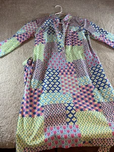 Vestido Camisa Talbots Island Patchwork Cinturón Floral Botón Pestaña Mangas Talla 2 - Imagen 1 de 4