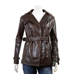 Feminin Touch Damen Braun Glasur Distressed Leder Bomber Biker Jacke - Bild 1 von 4