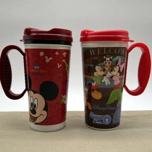 Disney Parks Rapid Fill Souvenir Insulated Plastic Tall Mug Set VTG Whirley Lid - Picture 1 of 19