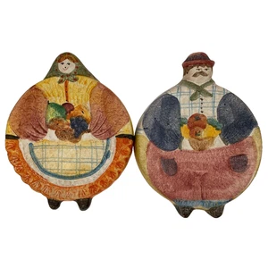 The Cellar Man and Woman Wall Ceramic Trivets Made in Italy Decor Hand Painted - Picture 1 of 10