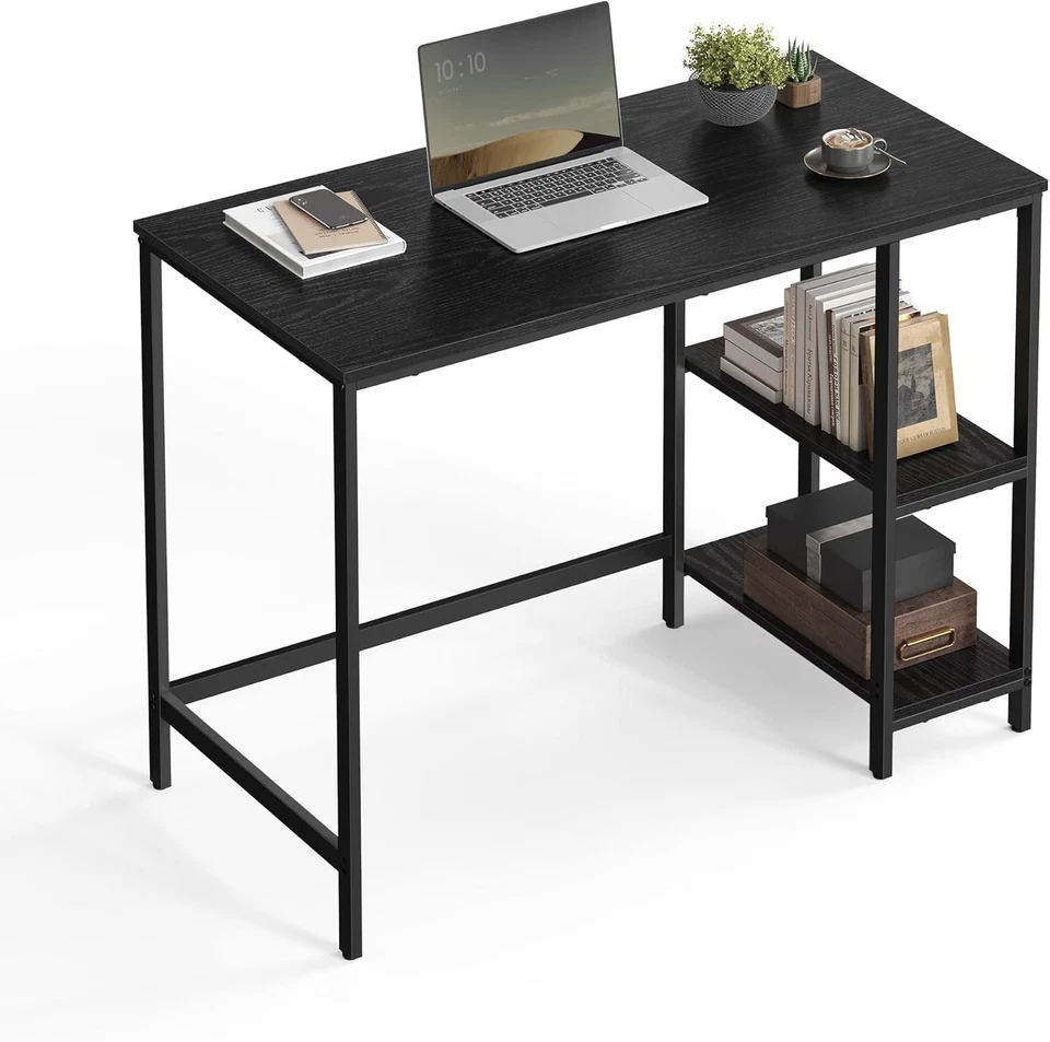 VASAGLE Black Computer Desk Office Writing Steel with Shelves Office Sturdy - Image 1 of 4
