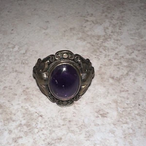 Vintage chinesischer Guardian Design ovaler Amethyst großer Daumenring Unisex Größe 12 - Bild 1 von 11