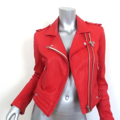 Jaqueta de motociclista IRO Luiga couro vermelha tamanho 40 cropped jaqueta de moto - Imagem 1 de 4