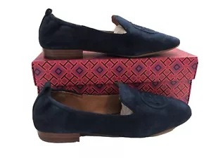 Tory Burch Leigh Elastic Loafer Suede Navy Blue comfort flat - Picture 1 of 9