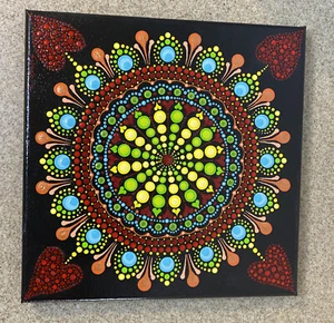 Mandala Pointillism painting 10” X 10” canvas hand painted, Signed, Acrylic Boho - Picture 1 of 7