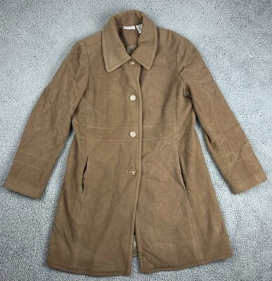 Jaclyn Smith Long Overcoat Womens Large Wool Blend Pea Coat Button Jacket Tan - Image 1 of 4