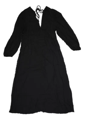 Vestido recto H&M para mujer negro liso cuello en V corbata espalda en V manga 3/4 MIDI L Foto 1 de 4