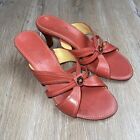 Cole Haan Sandals Womens 7.5 Strappy Slides Pink Leather Round Toe Cone Heels