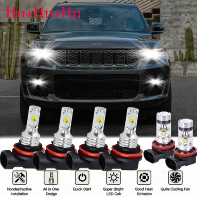 For Jeep Grand Cherokee 2019 2020 2021 6000K LED Headlight Fog Light Bulbs Combo - Image 1 of 4