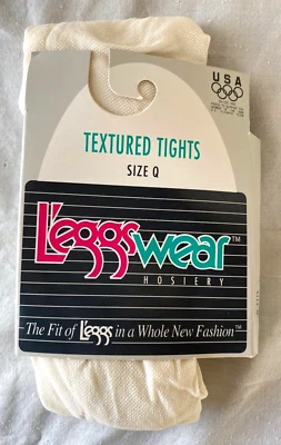 VTG 90s..LEGGS..TEXTURED..TIGHTS SPANDEX..NEW..USA..IVORY..NEW..sz Q - Image 1 of 2