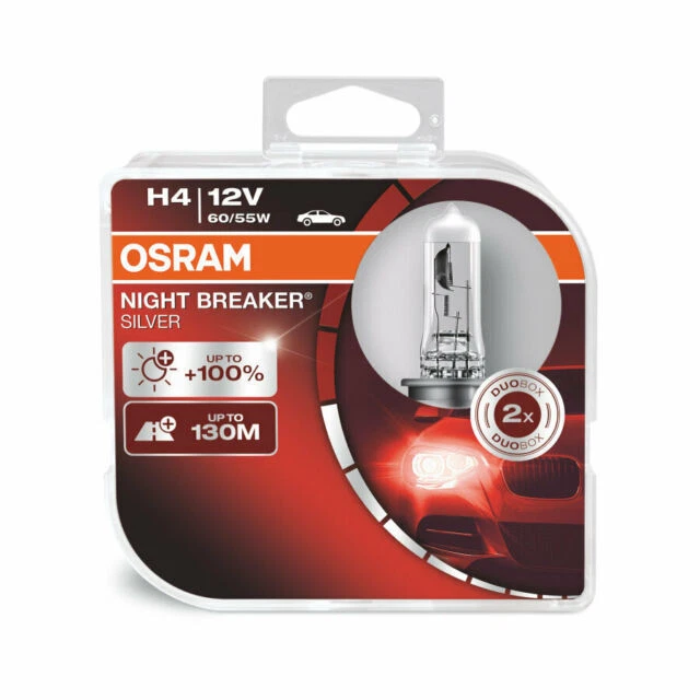 OSRAM 64193NBSHCB H4 Night Breaker Headlamp - Silver (Twin)