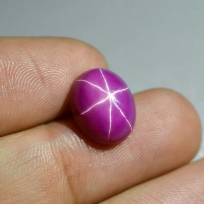 Super Fine Lab Created Pink Star Ruby AAAA Oval Cabochon Loose Gem 7 Cts  - Image 1 of 3