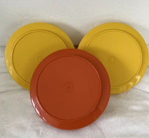 3 VTG 80s Tupperware Bowls w/ Lids Orange Yellow Harvest 1336-18 Lunch SealServe - Picture 1 of 12