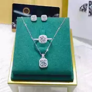 Jewelry Set Cubic Zirconia - Necklace, Earrings, Adjustable Ring - with box - Picture 1 of 6