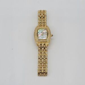 Nolan Miller Glamour Collection Gold Tone Rhinestone Watch Mother Of Pearl Face