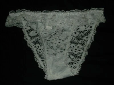 Shein sheer ruffle lace string bikini panties S white nip sexy 80's - Image 1 of 4