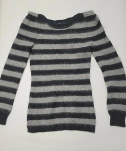 Theory Woman's Small Gray Striped Wool Blend Sweater Wrena Canvas A0711701 - Picture 1 of 12