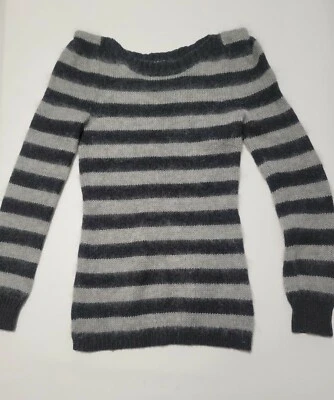 Theory Woman's Small Gray Striped Wool Blend Sweater Wrena Canvas A0711701 - Image 1 of 4