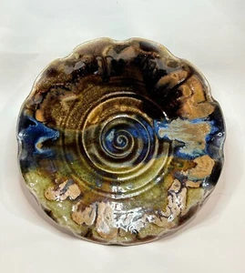 Pigeon River Pottery Stoneware Bowl Wavy Rim Drip Glaze 11.5” Artist Signed 2009 - Picture 1 of 7