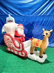 8' Gemmy Airblown Inflatable Rudolph Pulling Santa & Bumble In Sleigh B707-87541 - Picture 1 of 1