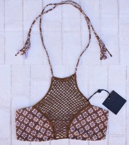 ACACIA SWIMWEAR DAISY PANAMA CROCHET HIGH NECK HALTER BIKINI TOP (M) NWT $116 - Picture 1 of 10