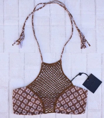 TRAJE DE BAÑO ACACIA MARGARITA PANAMÁ CROCHET CUELLO ALTO HALTER BIKINI TOP (M) NUEVO CON ETIQUETAS $116 Foto 1 de 4