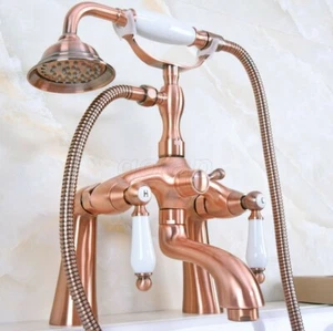 Red Copper Dual ceramics Handle Bathtub Faucet Deck Mount Bath Tub Mixer Tap - Picture 1 of 8