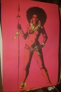 BLACK WAR QUEEN SEXY VIXEN VINTAGE 1970 BLACKLIGHT POSTER HOUSTON TEXAS -NICE! - Picture 1 of 6
