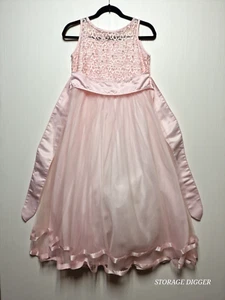 Joy Kid Sundress Girls 13-14 Pink Floral Sheer Overlay Layered Belted Back Zip - Picture 1 of 12