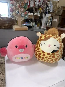 Squishmallows Cookie the Pink Flamingo Forever & Cam the Giraffe ambos 7" sin etiquetas - Imagen 1 de 8