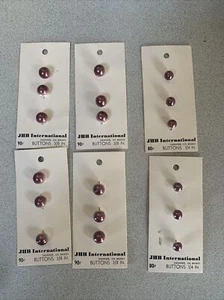 Lot of Vintage Buttons On Cards JB international 3/8 & 1/4 Inch Lot Of 6 Purple - Picture 1 of 6