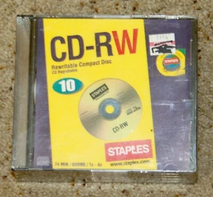 Staples CD-RW 10 Discs package rewritable compact disc CD 74min 650MB 1x-4x - Picture 1 of 3