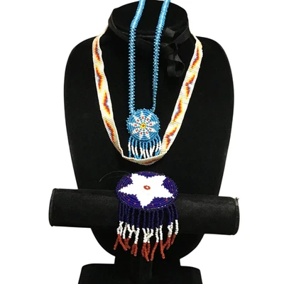 Lote de collar y colgante de cuentas de semillas vintage de nativos americanos atrapasueños estrella Foto 1 de 4