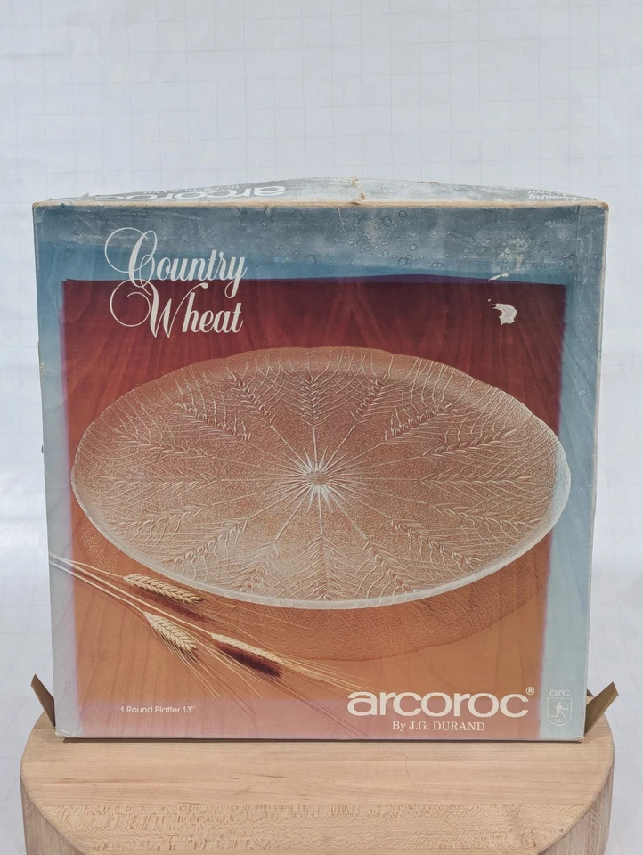 Arcoroc Country Wheat Crystal Dish round platter 13” J.G. Durand Glass Serving - Image 1 of 4