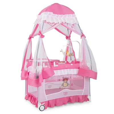 Portable Newborn Crib w/ Toys & Music Box, Lockable Wheels & Carry Bag Pink - Image 1 of 4