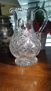 beautiful cut glas pitcher applied handle 10" unsigned - Picture 1 of 3