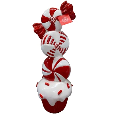 Martha Stewart red white peppermint candy cupcake 32" Christmas statue decor new - Image 1 of 4