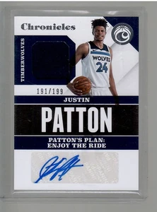 JUSTIN PATTON ROOKIE JERSEY AUTO 191/199 2017 18 PANINI CHRONICLES BASKETBALL - Picture 1 of 2